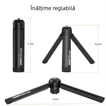 Medarig Trepied desktop mini Pocket3 din aluminiu pentru telefon mobil, 1 secțiune, încărcare 0-3 kg, greutate 124 g, MRT002 + MRP001