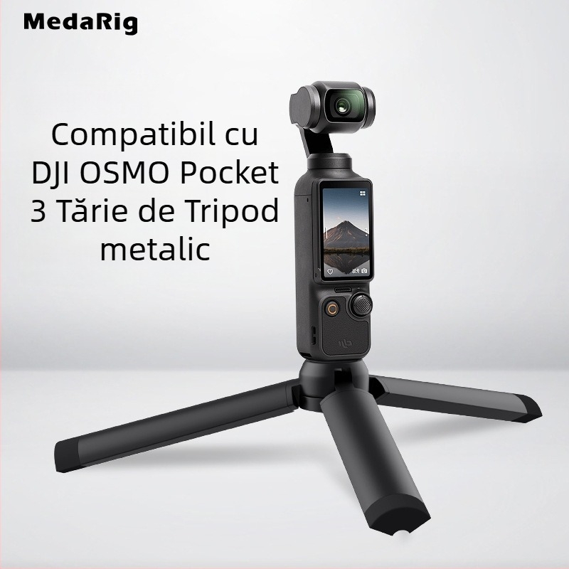 Medarig Trepied desktop mini Pocket3 din aluminiu pentru telefon mobil, 1 secțiune, încărcare 0-3 kg, greutate 124 g, MRT002 + MRP001