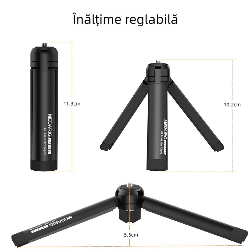 Medarig Trepied desktop mini Pocket3 din aluminiu pentru telefon mobil, 1 secțiune, încărcare 0-3 kg, greutate 124 g, MRT002 + MRP001
