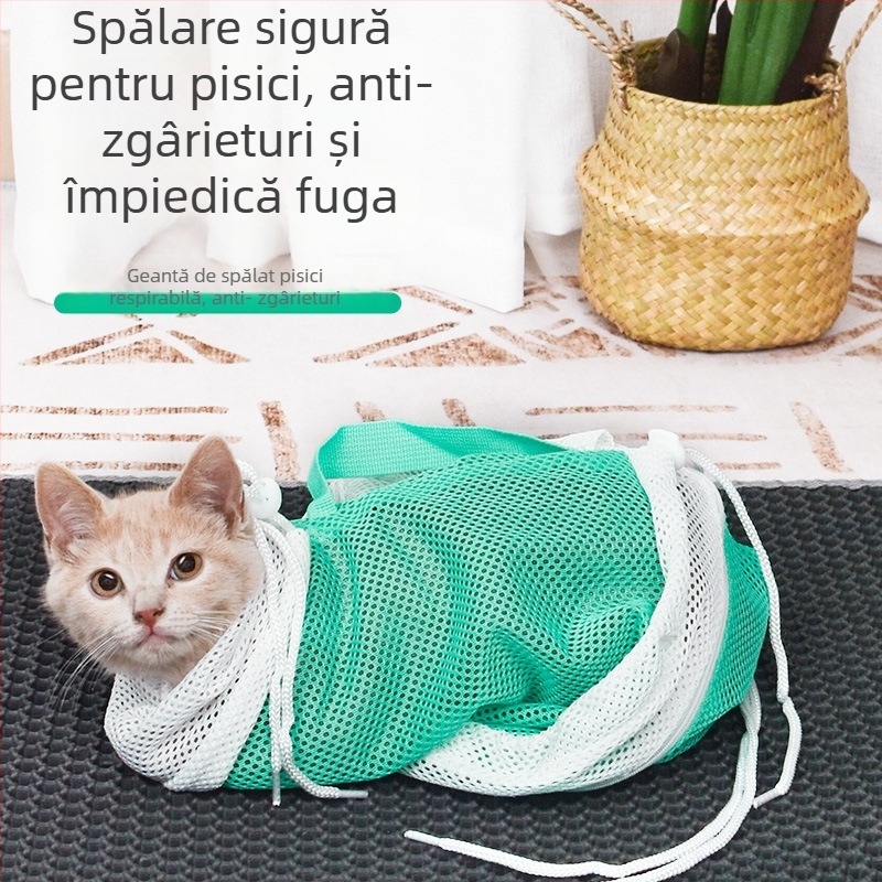 Sac de Spălat Pisici, a cincea generație, multifuncțional, anti-zgârieturi, tăierea unghiilor, fixare pentru pisici