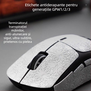Sticker antiderapant pentru mouse GPW, acoperire completă cu model fulg de zăpadă, rezistent la uzură, absoarbe sudoarea, ultra-subțire
