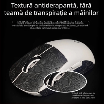 Sticker antiderapant pentru mouse GPW, acoperire completă cu model fulg de zăpadă, rezistent la uzură, absoarbe sudoarea, ultra-subțire