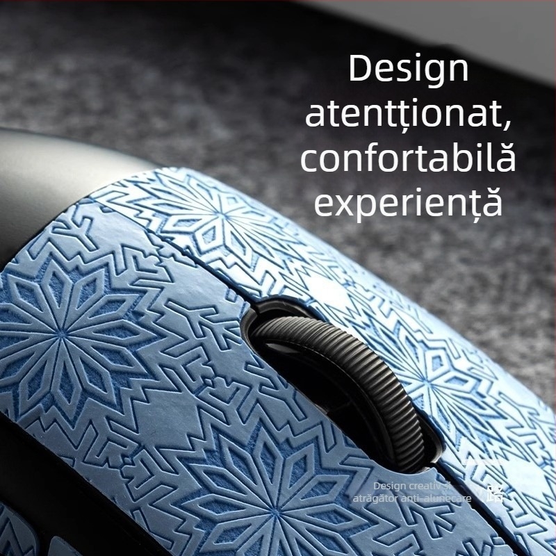 Sticker antiderapant pentru mouse GPW, acoperire completă cu model fulg de zăpadă, rezistent la uzură, absoarbe sudoarea, ultra-subțire