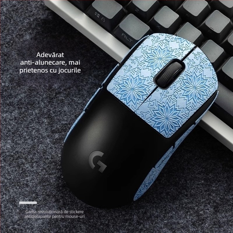 Sticker antiderapant pentru mouse GPW, acoperire completă cu model fulg de zăpadă, rezistent la uzură, absoarbe sudoarea, ultra-subțire
