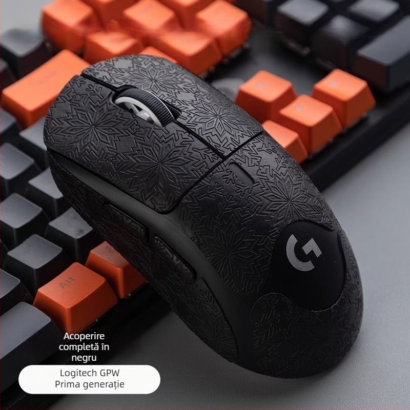 Sticker antiderapant pentru mouse GPW, acoperire completă cu model fulg de zăpadă, rezistent la uzură, absoarbe sudoarea, ultra-subțire