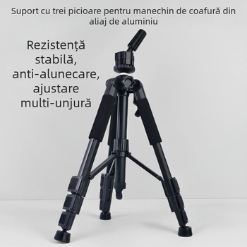 Trepied pentru cap de manechin pentru peruci, aliaj de aluminiu, 4 secțiuni, pan/tilt din plastic, sarcină 2–5 kg