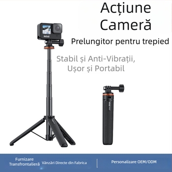 Tripod pentru selfie GoPro – ușor, aliaj de aluminiu + ABS, 4 secțiuni, 150 g