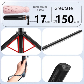 Tripod pentru selfie GoPro – ușor, aliaj de aluminiu + ABS, 4 secțiuni, 150 g