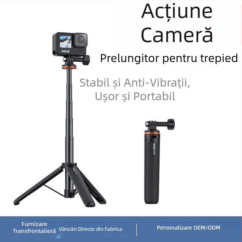 Tripod pentru selfie GoPro – ușor, aliaj de aluminiu + ABS, 4 secțiuni, 150 g