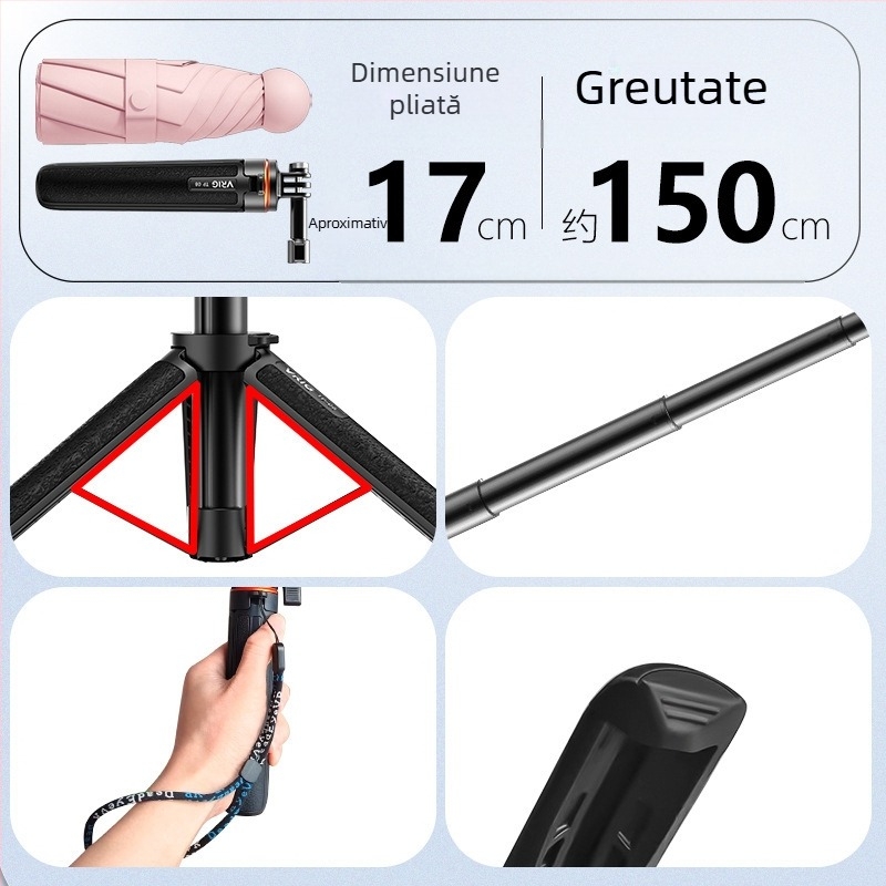 Tripod pentru selfie GoPro – ușor, aliaj de aluminiu + ABS, 4 secțiuni, 150 g
