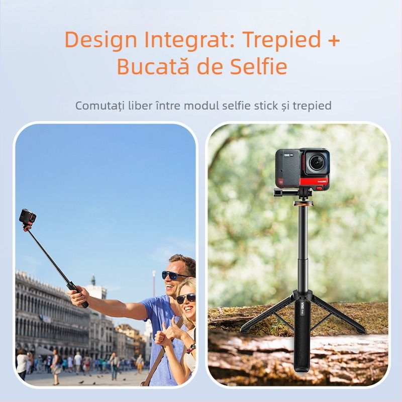 Tripod pentru selfie GoPro – ușor, aliaj de aluminiu + ABS, 4 secțiuni, 150 g
