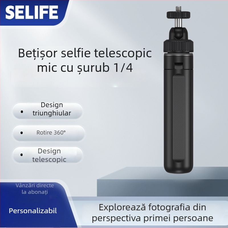 SELIFE Mini Trepied Selfie Stick pentru Insta360X5 / camere de acțiune DJI, 5 secțiuni, aliaj de aluminiu + plastic, încărcare 500 g, greutate 110 g