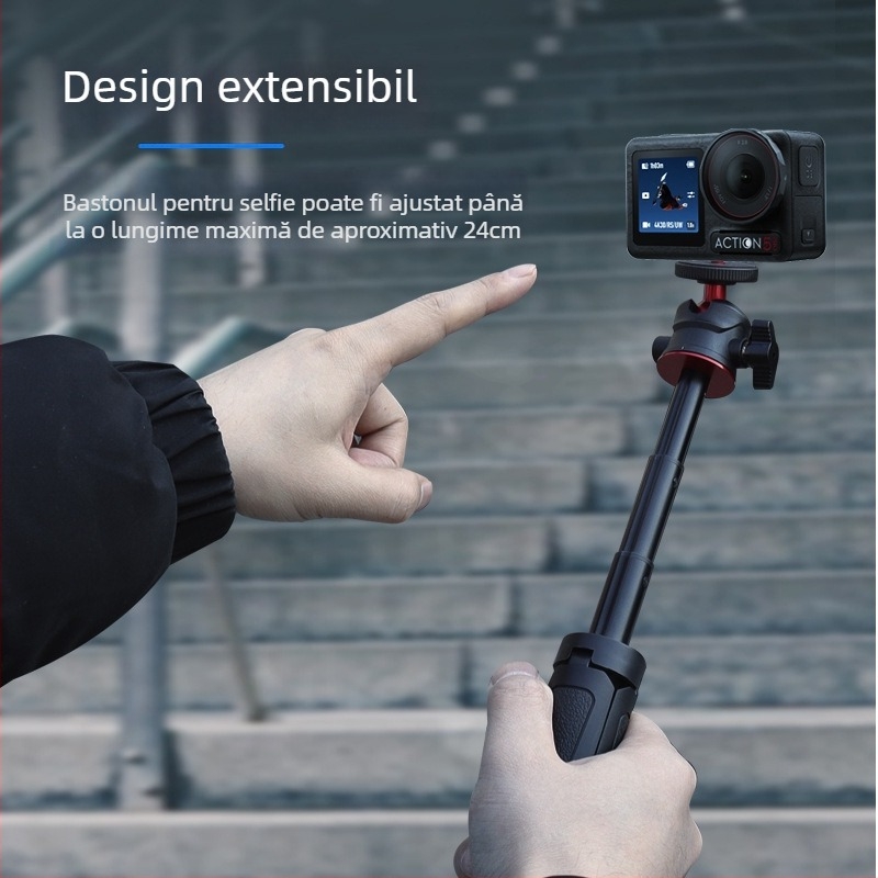 Bară de extensie pentru selfie pentru DJI Action 5 Pro și Osmo Pocket 3, 3 secțiuni, ABS + aliaj de aluminiu, sarcină până la 2 kg