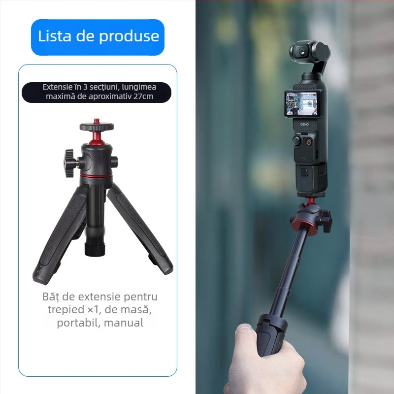 Bară de extensie pentru selfie pentru DJI Action 5 Pro și Osmo Pocket 3, 3 secțiuni, ABS + aliaj de aluminiu, sarcină până la 2 kg