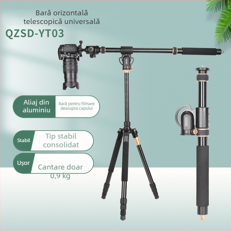 Light Age QZSD-YT03 trepied din aliaj de aluminiu cu tijă extensibilă pentru DSLR, filmare și fotografie pe telefon, 3 secțiuni, sarcină 2–5 kg