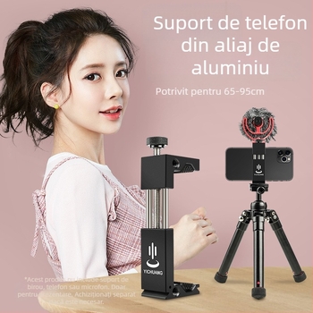 Suport metal pentru telefon cu trepied și cap Pan/Tilt, încărcare 50 kg, înălțime 9,5 cm, diametru țeavă 2