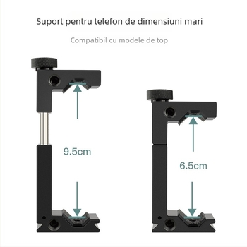 Suport metal pentru telefon cu trepied și cap Pan/Tilt, încărcare 50 kg, înălțime 9,5 cm, diametru țeavă 2