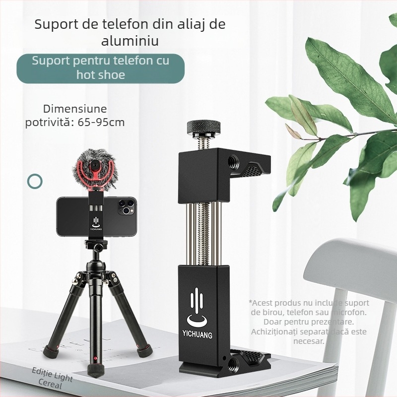 Suport metal pentru telefon cu trepied și cap Pan/Tilt, încărcare 50 kg, înălțime 9,5 cm, diametru țeavă 2