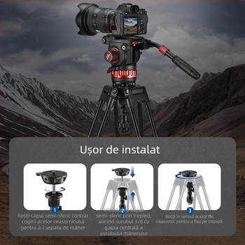 Cap Pan/Tilt pentru trepied – aliaj de aluminiu, 180° vertical, 90° orizontal, bază cu axă centrală