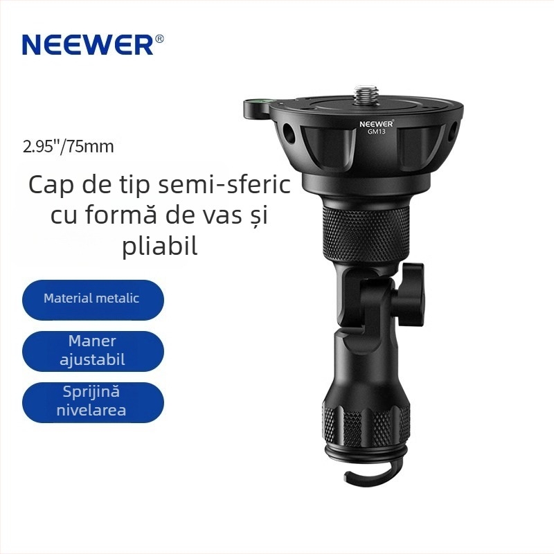 Cap Pan/Tilt pentru trepied – aliaj de aluminiu, 180° vertical, 90° orizontal, bază cu axă centrală