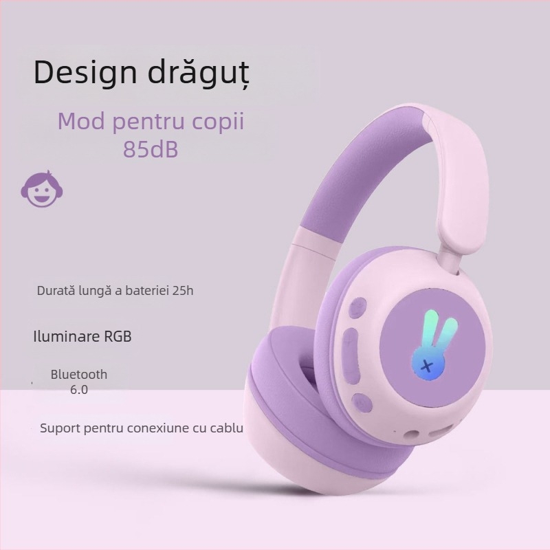 Căști wireless pentru copii, peste urechi – Bluetooth 5.0, cip Qualcomm, rază 10 m, autonomie >8 ore, IPX6