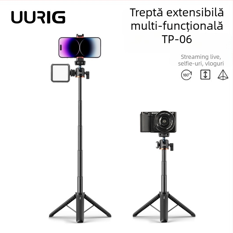 VRIG TP-06 Trepied din aluminiu cu cap sferic, patru secțiuni, extensibil, capacitate de încărcare până la 2 kg