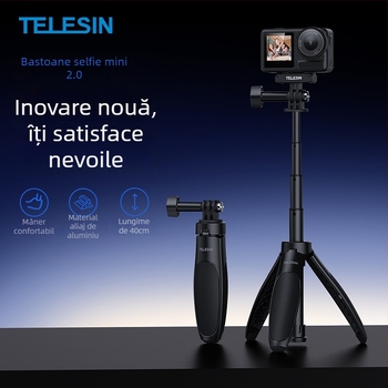 TELESIN Mini Selfie Stick 2.0 Universal, Aluminiu și Plastic, Trepied