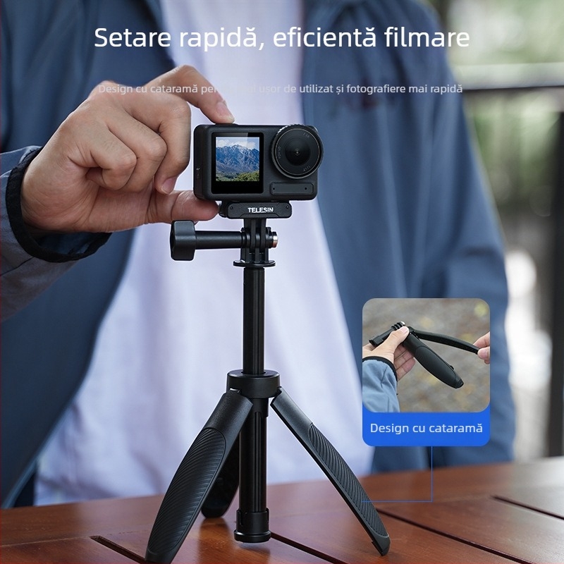 TELESIN Mini Selfie Stick 2.0 Universal, Aluminiu și Plastic, Trepied