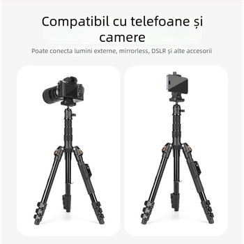Trepied Yunteng 180 cu cap cu bilă, din aliaj de aluminiu, 4 secțiuni, încărcare 3 kg, compatibil cu Sony ZV-1 și ZV-E10
