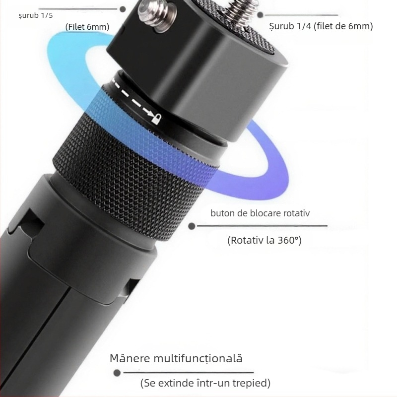 Selfie stick cu mâner rotativ, aliaj de aluminiu, pentru Insta360 X3/X4/X5 cameră de acțiune panoramică