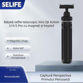 SELIFE Selfie Stick magnetic mini telescopic pentru DJI Action Camera - 5 secțiuni, aliaj de aluminiu + plastic, magnet, capacitate 500 g, greutate 114 g