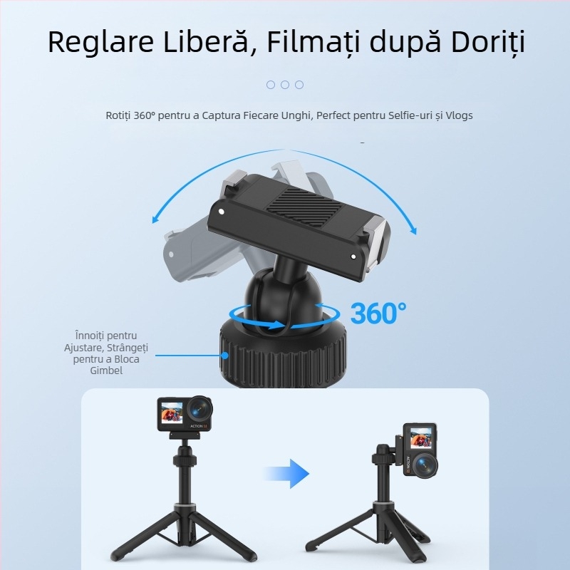 SELIFE Selfie Stick magnetic mini telescopic pentru DJI Action Camera - 5 secțiuni, aliaj de aluminiu + plastic, magnet, capacitate 500 g, greutate 114 g