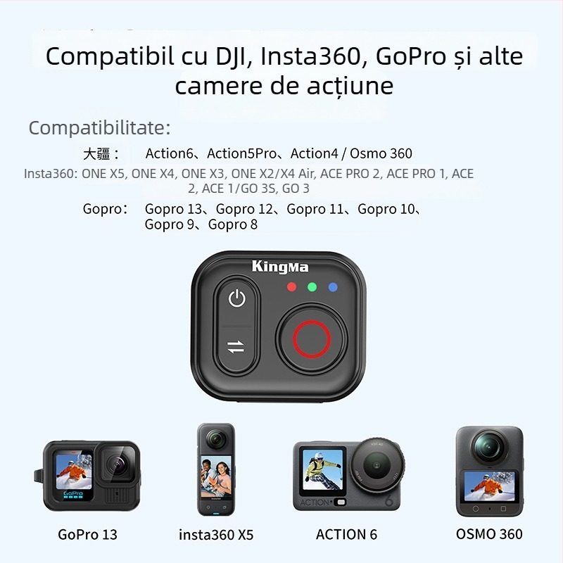 KM-RC04 Telecomandă Bluetooth pentru DJI Action 6, Insta360, GoPro — carcasă ABS, Kingma