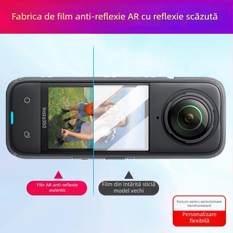 Folie de protecție AR anti-reflex pentru Insta360 X5/X4 — claritate HD, reflexie redusă, logo personalizabil