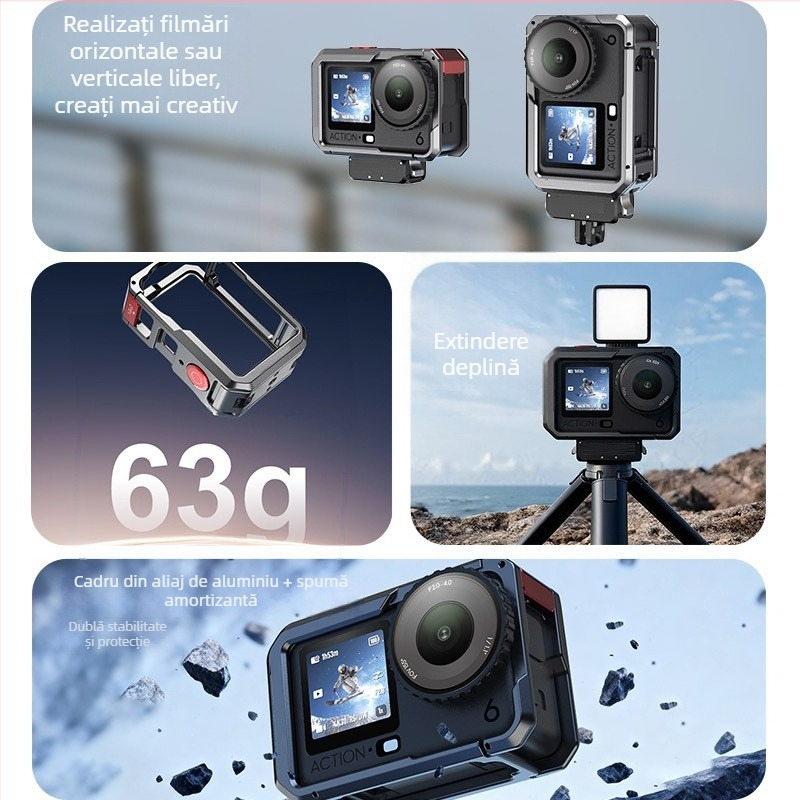 Dji Action6 Rabbit Cage – ramă de protecție din aliaj de aluminiu pentru filmare verticală și orizontală, 63 g, include 1 Rabbit Cage