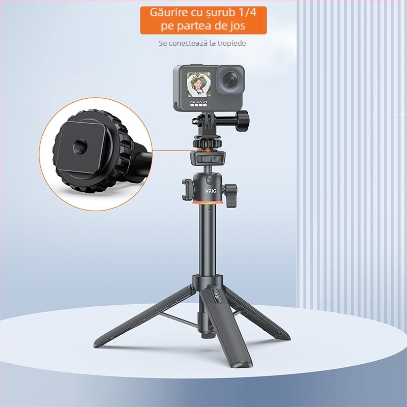VRIG AC22 bază GoPro cu suport de tip cold shoe pentru trepied extern pentru cameră de acțiune, monitor cu rotire de 180°