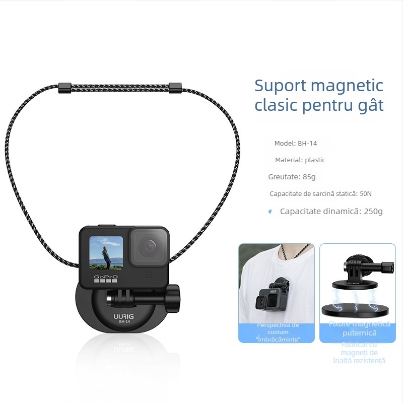 BH-14 Suport magnetic pentru gât pentru Insta360 Ace Pro, din plastic; Include bază magnetică și ambalaj; Servicii post-vânzare: trei garanții