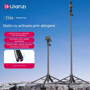 Ulanzi TT24 selfie stick cu design retractabil și placă cu eliberare rapidă, trepied din aluminiu pentru DSLR/Mirrorless/Gimbal/Camere de acțiune
