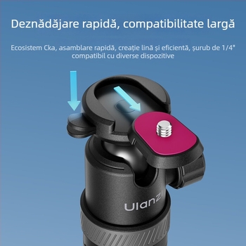 Ulanzi TT24 selfie stick cu design retractabil și placă cu eliberare rapidă, trepied din aluminiu pentru DSLR/Mirrorless/Gimbal/Camere de acțiune