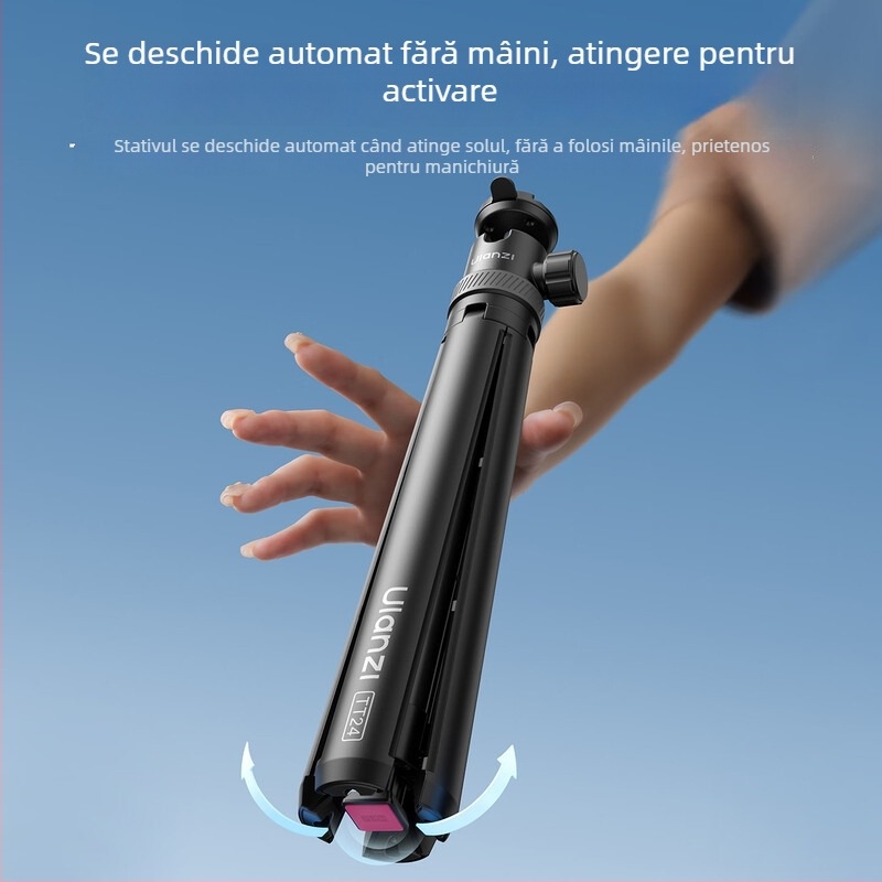 Ulanzi TT24 selfie stick cu design retractabil și placă cu eliberare rapidă, trepied din aluminiu pentru DSLR/Mirrorless/Gimbal/Camere de acțiune