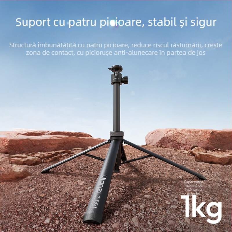 Ulanzi TT24 selfie stick cu design retractabil și placă cu eliberare rapidă, trepied din aluminiu pentru DSLR/Mirrorless/Gimbal/Camere de acțiune