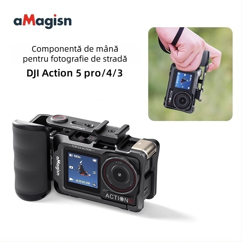 Amagisn Mâner pentru fotografiere de stradă pentru DJI Action 5Pro/4/3 – compatibil cu Action 5Pro/4/3; include ansamblu mâner pentru fotografierea de stradă; imprimare logo: suportată