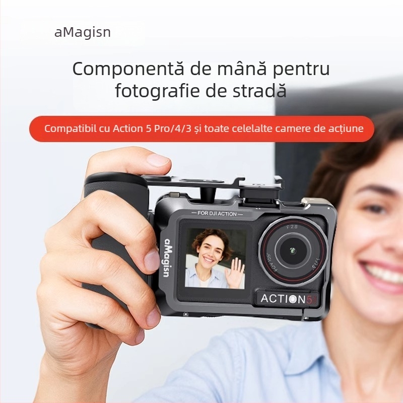 Amagisn Mâner pentru fotografiere de stradă pentru DJI Action 5Pro/4/3 – compatibil cu Action 5Pro/4/3; include ansamblu mâner pentru fotografierea de stradă; imprimare logo: suportată