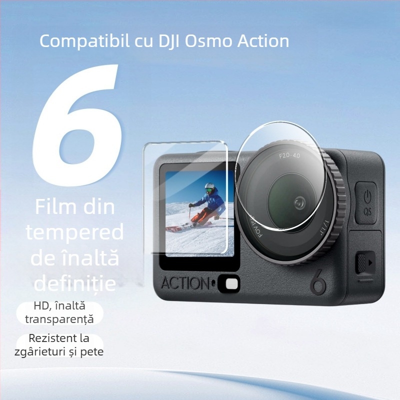 Set protecție ecran DJI Osmo Action 6 – Sticlă temperată pentru ecranul frontal, ecranul din spate și lentilă (compatibil Action6/6Pro)