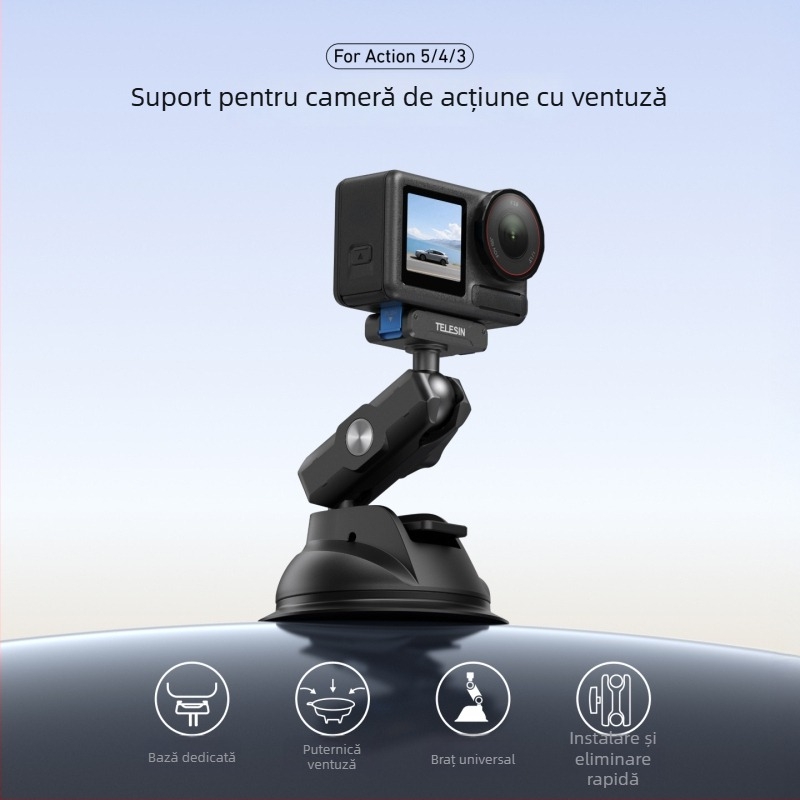 Suport din plastic cu ventuză pentru DJI Action 5 Pro/4 și Osmo 360 – compatibil cu Action 5 Pro/4 și Osmo 360, montaj pe geamul mașinii