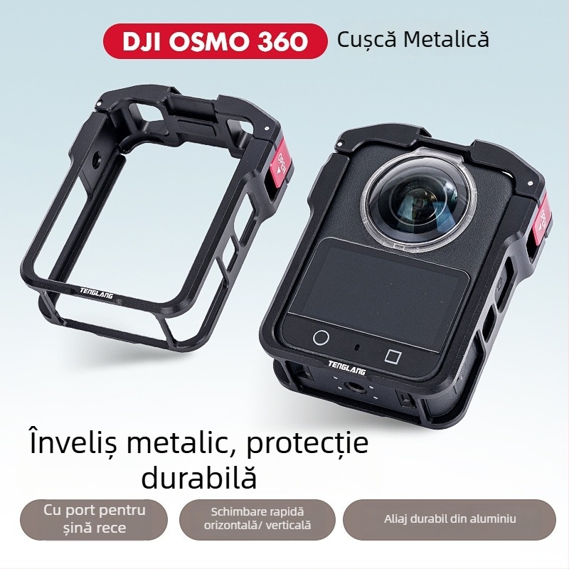 Cage metal pentru DJI Osmo 360 Cameră de acțiune panoramică (Material: aliaj de aluminiu + oțel inoxidabil + silicon; Model Tl-a10; Compatibil: DJI Osmo 360)