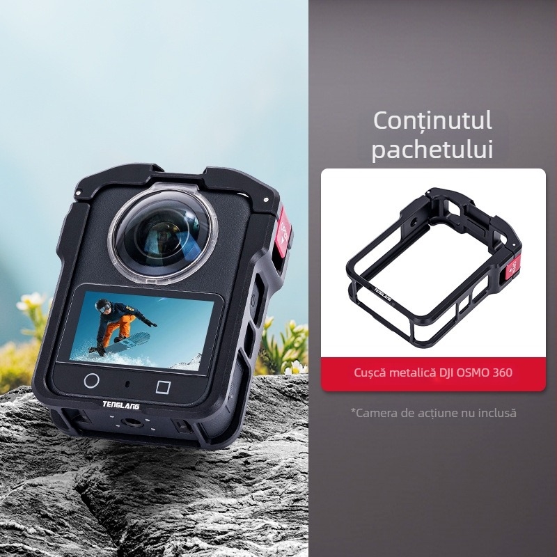 Cage metal pentru DJI Osmo 360 Cameră de acțiune panoramică (Material: aliaj de aluminiu + oțel inoxidabil + silicon; Model Tl-a10; Compatibil: DJI Osmo 360)