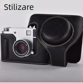 Geantă pentru cameră mirrorless Fujifilm X-Half cu fund PU din piele, protecție la șocuri, curea de umăr, căptușeală catifelată, incapere pentru un X-Half/X-HF