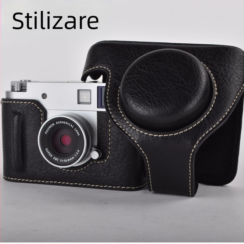 Geantă pentru cameră mirrorless Fujifilm X-Half cu fund PU din piele, protecție la șocuri, curea de umăr, căptușeală catifelată, incapere pentru un X-Half/X-HF