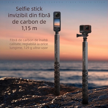 Baston selfie din fibră de carbon extensibil pentru Insta360/GoPro/camere de acțiune